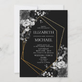 Invitation Mariage photo floral géométrique moderne Black Gol (Devant)