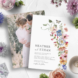 Invitation Mariage Photo Floral Moderne