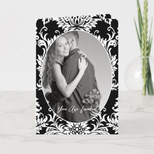 Invitation Mariage photo floral noir et blanc Bi-pli