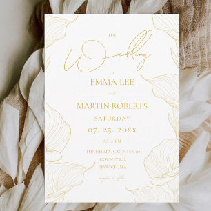 Invitation Mariage photo floral or et blanc délicat 