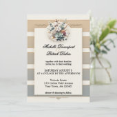 Invitation Mariage photo floral rayé de ton de la Terre (Debout devant)