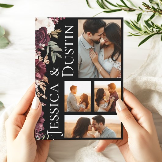 Invitation Mariage photo floral romantique de Bourgogne moder