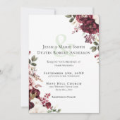 Invitation Mariage photo floral romantique de Bourgogne moder (Devant)