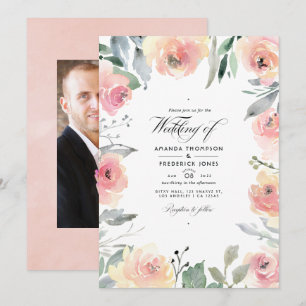 Invitation Mariage photo floral rose pastel