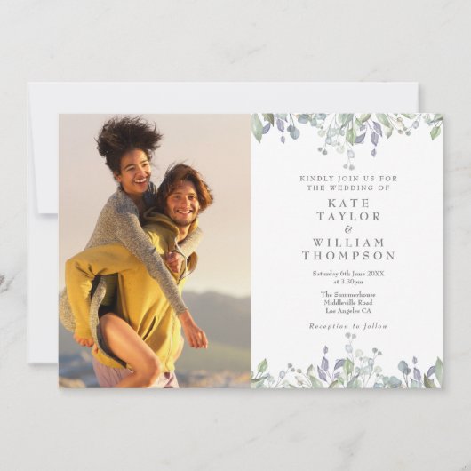 Invitation Mariage Photo Floral Sage And Lilac Greenery (Devant)