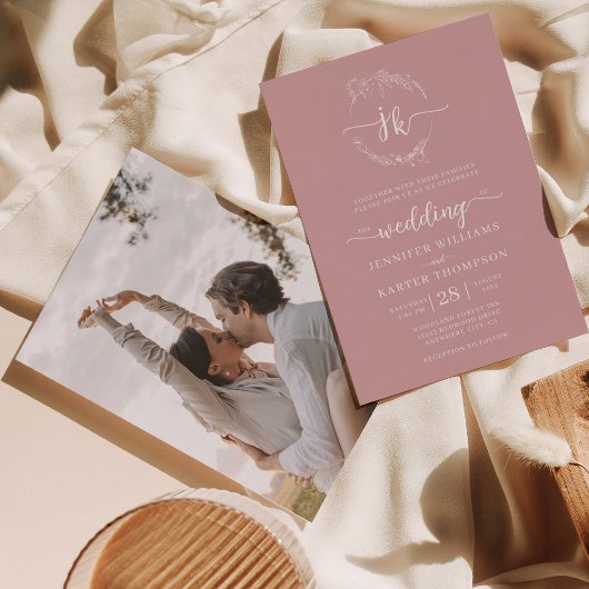 Invitation Mariage photo Floral Wreath Blush Pink
