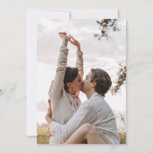 Invitation Mariage photo Floral Wreath Navy Blue Monogram (Dos)