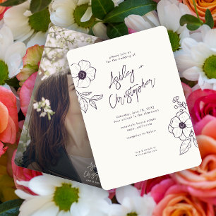 Invitation Mariage photo flore végétale violet minimal