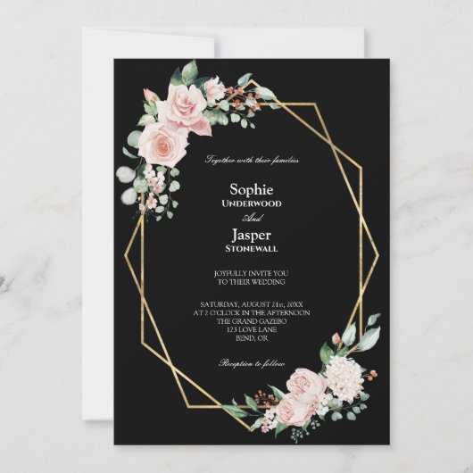 Invitation Mariage photo flush noir simple (Devant)