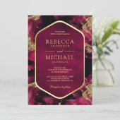 Invitation Mariage photo Fuchsia Pink Gold Abstrait à encre l (Debout devant)