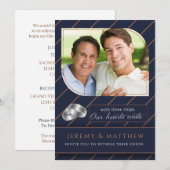 Invitation Mariage photo Gay et Lesbian Blue Pinstripe (Devant / Derrière)