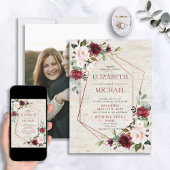 Invitation Mariage photo géométrique en cuivre rustique Bourg