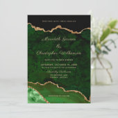 Invitation Mariage photo Gold Emerald Green Geode Agate (Debout devant)
