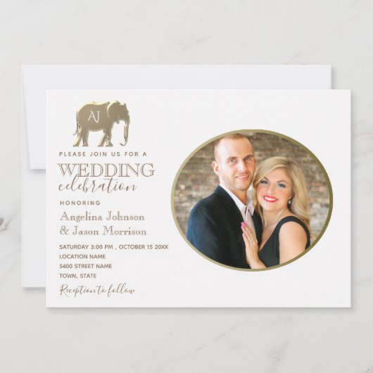 Invitation Mariage photo Gold Monogram (Devant)