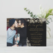 Invitation Mariage photo gothique noir et or (Debout devant)