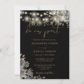 Invitation Mariage photo gothique Noir et Or Roses (Devant)
