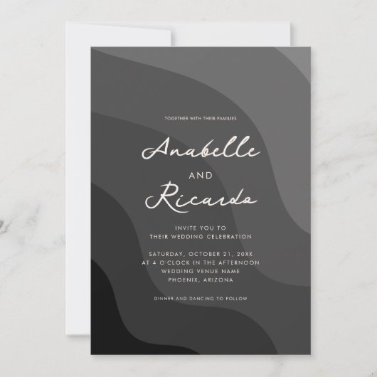 Invitation Mariage photo Gray noir Wavy Geometry QR Code (Devant)