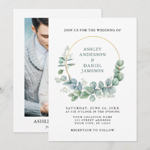 Invitation Mariage photo Green Eucalyptus Gold