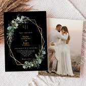 Invitation Mariage photo Greenery Gold Simple Black Monogram