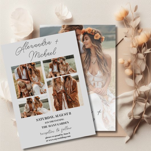 Invitation Mariage photo gris clair
