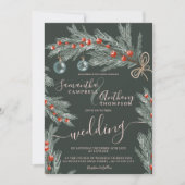 Invitation Mariage photo hiver de Noël de pin vert (Devant)