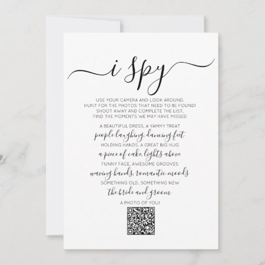 Invitation Mariage Photo Hunt Jeu I Spy Jeu QR Code Card (Devant)