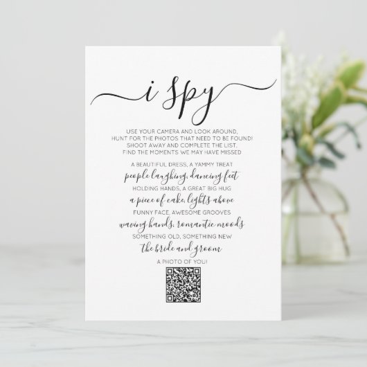 Invitation Mariage Photo Hunt Jeu I Spy Jeu QR Code Card (Debout devant)