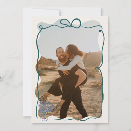 Invitation Mariage photo illustré avec ruban rétro initiaux (Dos)