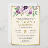 Invitation Mariage photo indien hindou violet or Floral (Devant)