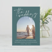 Invitation Mariage photo initial Emerald Green Arch (Debout devant)