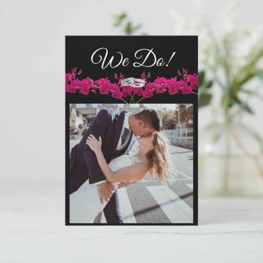 Invitation Mariage Photo Invitation-Fuchsia Orchidées sur Bla (Debout devant)