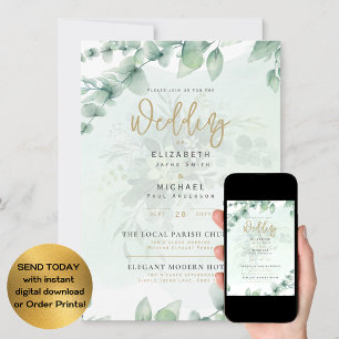 Invitation Mariage photo invite verdure or Eulcalyptus