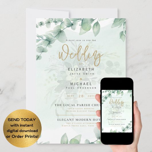 Invitation Mariage photo invite verdure or Eulcalyptus