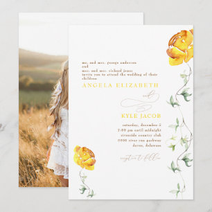 Invitation Mariage photo Jaune Floral Couple