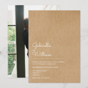 Invitation Mariage Photo Kraft Rustique Écriture Naturelle