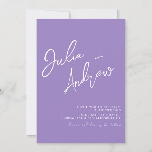 Invitation Mariage photo Lavender Minimal Script QR Code (Devant)