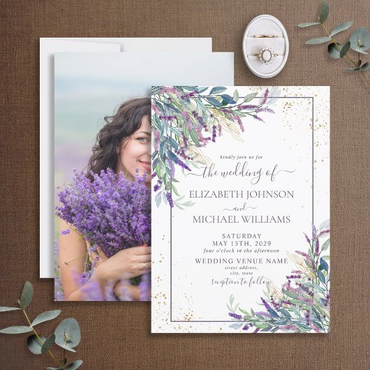 Invitation Mariage photo Lavender Purple Gold