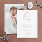 Invitation Mariage photo Lilac Lavender Leafy Crest Monogram
