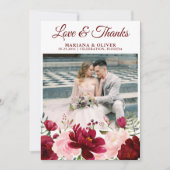 Invitation Mariage Photo Love and Thanks Card Burgundy Pink (Devant)