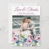 Invitation Mariage Photo Love and Thanks Card Marine Blue Win (Devant)