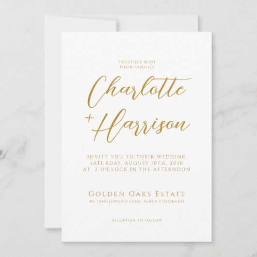 Invitation Mariage photo manuscrit moderne Gold Script (Devant)