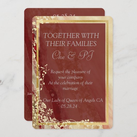 Invitation Mariage photo marbre classique (Devant / Derrière)