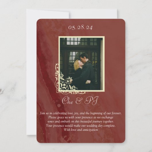 Invitation Mariage photo marbre classique (Dos)