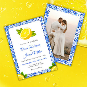 Invitation Mariage photo méditerranéen italien Carrelage bleu