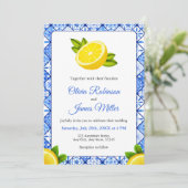 Invitation Mariage photo méditerranéen italien Carrelage bleu (Debout devant)