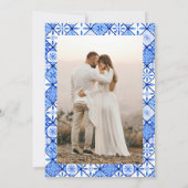 Invitation Mariage photo méditerranéen italien Carrelage bleu (Dos)
