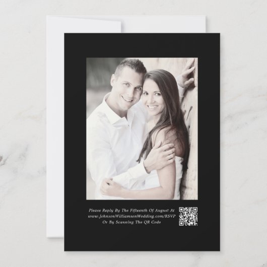 Invitation Mariage photo minimal Black White Gold QR Code (Dos)