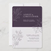 Invitation Mariage photo minimal de feuillage violet foncé (Devant)