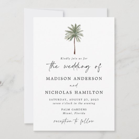 Invitation Mariage photo minimal Palm Tree (Devant)