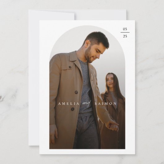 Invitation Mariage photo minimaliste beige moderne (Devant)